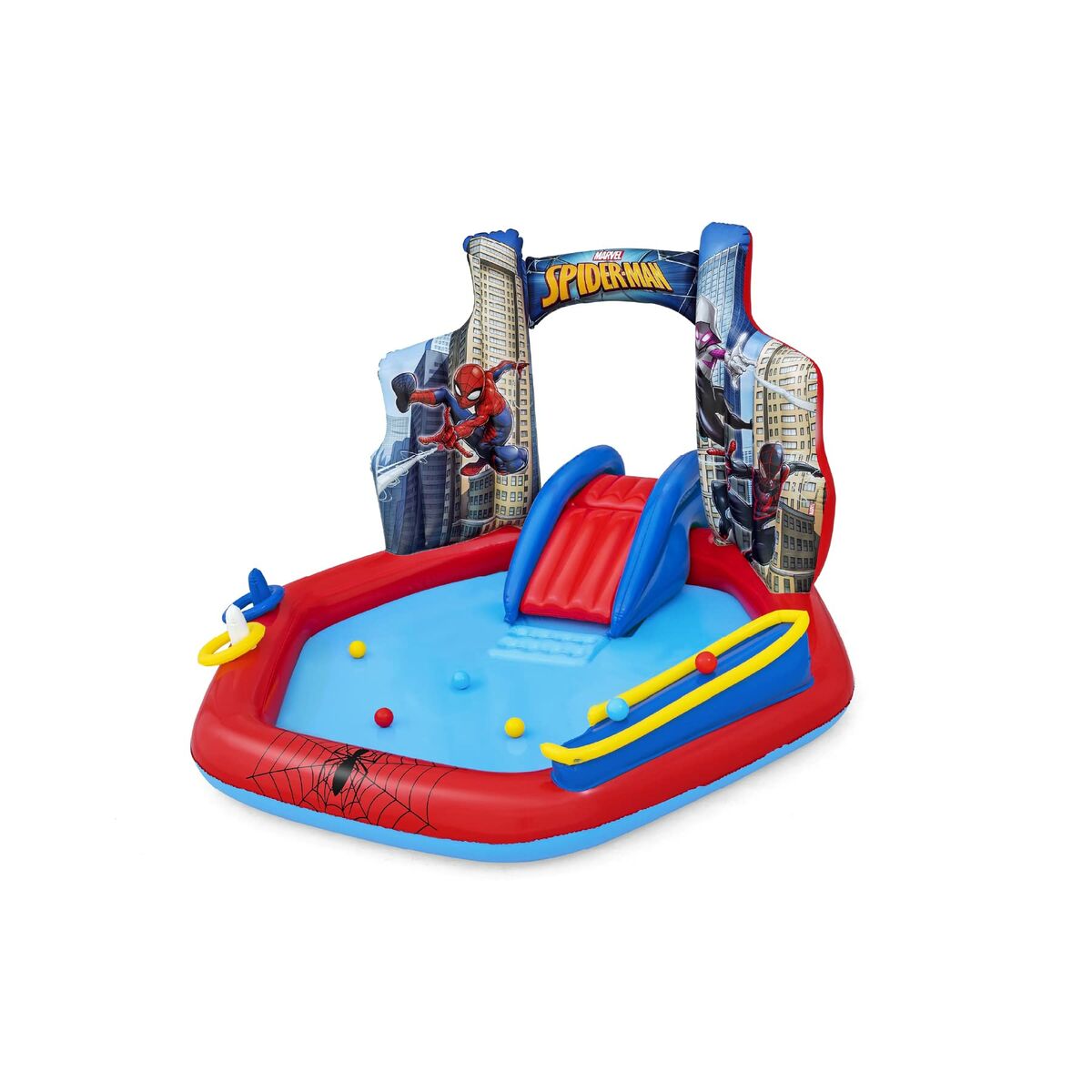 Bestway Piscina Hinchable Spiderman - ninos jugando en el parque acuatico en el jardin